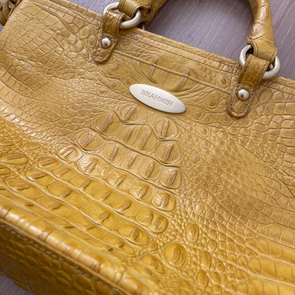 Vintage Brahmin Handbag Purse Crossbody Yellow Mini Arlo Leather Croc Gold - Picture 3 of 14